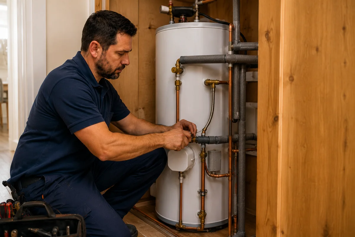 G3 qualified plumber installing unvented hot water cylinder in Cambridge